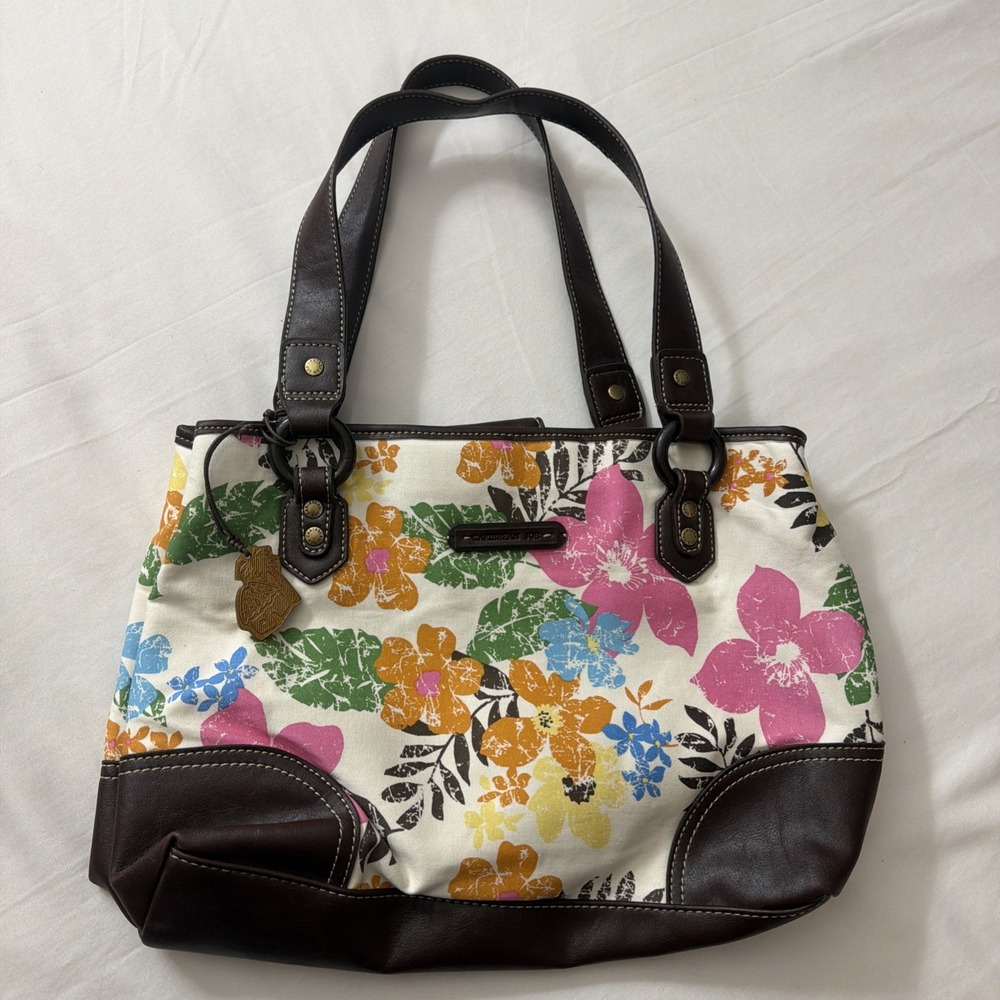 CARIBBEAN JOE Purse Shoulder Bag Handbag Coated‎ Canvas Floral Island Supply